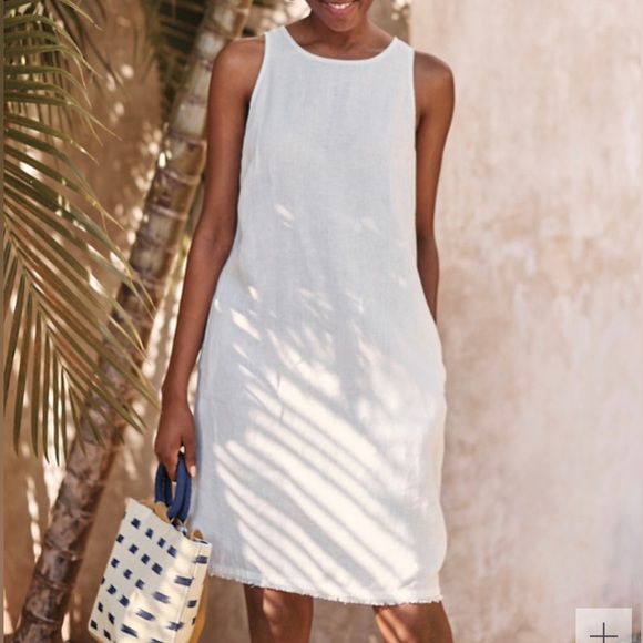 Garnet Hill Linen Fringe-Hem A-Line Dress white size 00 - Picture 3 of 11